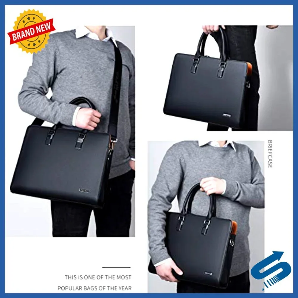 Leather Briefcase Laptop Bag Adjustable Shoulder Strap Business Travel